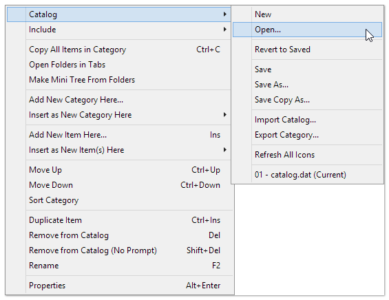 目录面板右键菜单